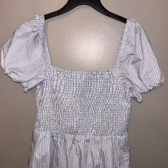 J. Crew dress - 100% cotton smocked top peasant style midi length white striped - Picture 3 of 11